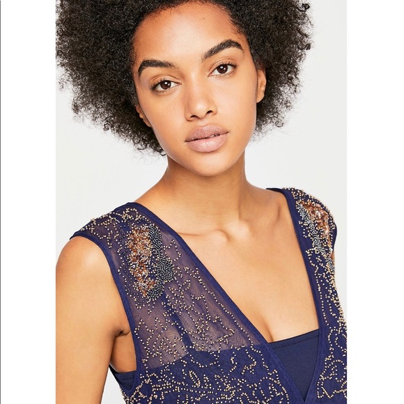 Free People Beaded Ethereal Mesh V-Neck Slip Dress - Picture 4 of 5